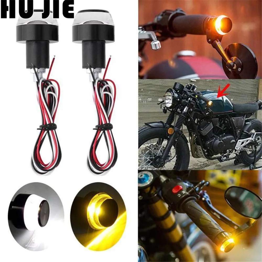 

2pcs Universal 22mm Handlebar Motorcycle Handle Bar End Indicator Grip Plug Turn Signal Lights Indicator Amber Blinker Lamp 12V