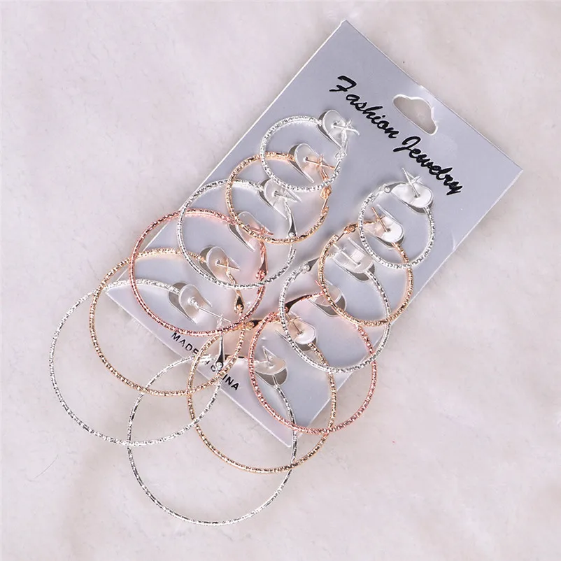 Fashion accessories Big Circle Hoop 6 Pairs  set Vintage Gold silver color Big circle Brincos earrings for women J12#N (7)