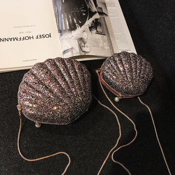

Women Shell Bags Ladies Fashion Sequins Party Clutch Evening Bag Chain Shoulder Crossbody Bags For Women Pearl Purse Bolsos 2019