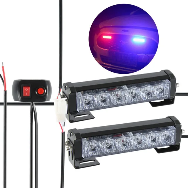2in1 12V 6LED Blue&Red Car Front Grille Emergency Strobe Light Beacon Strobe Kit For All Cars