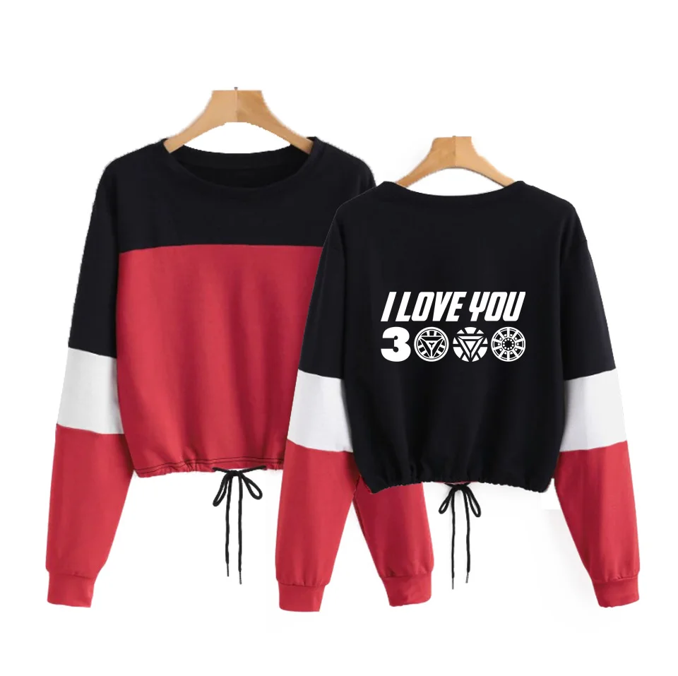Drop shopping 2019 I Love You 3000 Avengers:Endgame O Neck CONTRAST COLOR Long Sleeve Rope Sweatshirts Women Sweatshirt Crop Top Drop shopping 2019 I Love You 3000 Avengers:Endgame O Neck CONTRAST COLOR Long Sleeve Rope Sweatshirts Women Sweatshirt Crop Top