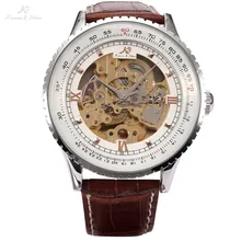 Ks royal talla vintage brown correa de cuero automático de los hombres esqueléticos mecánicos wrap relogio regalo auto wind watch/ks111