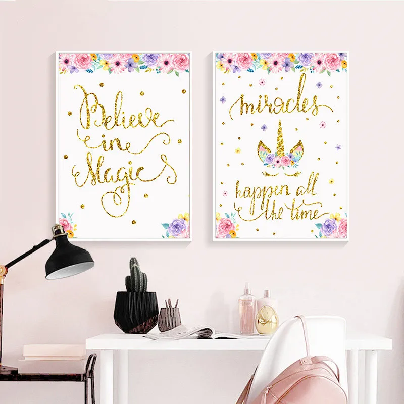 Платье для маленьких Детские стихи Wall Art Холст Картина постер с единорогом принт