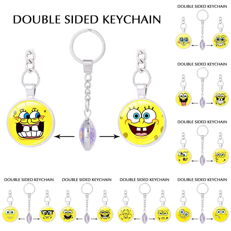 

New style cute Cartoon SpongeBob SquarePants key chain SpongeBob Double sided keychain for keys personalized gifts keychains