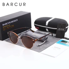 BARCUR Retro Round Sunglasses Men Luxury Brand Eyewear Leopard UV400 Sun glasses for Women