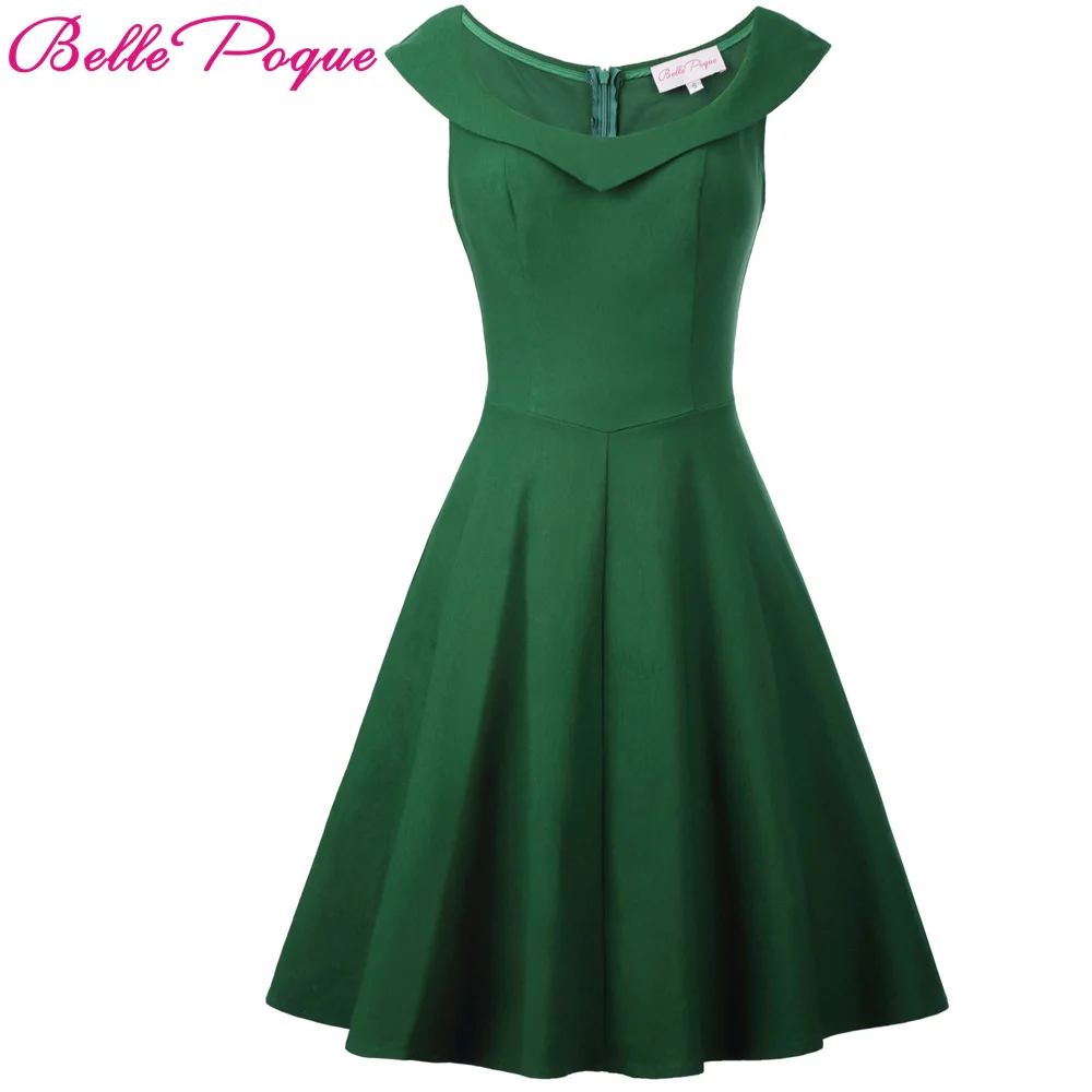 

Belle Poque 2017 Vintage Dress 1950s Women Summer Elegant Dress Sleeveless Green Party Dresses A-Line Rockabilly Vintage Dress