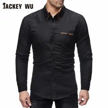 JACKEYWU повседневные рубашки Модная рубашка с двойным воротником и длинным рукавом мужская хлопковая дышащая Черная мужская одежда