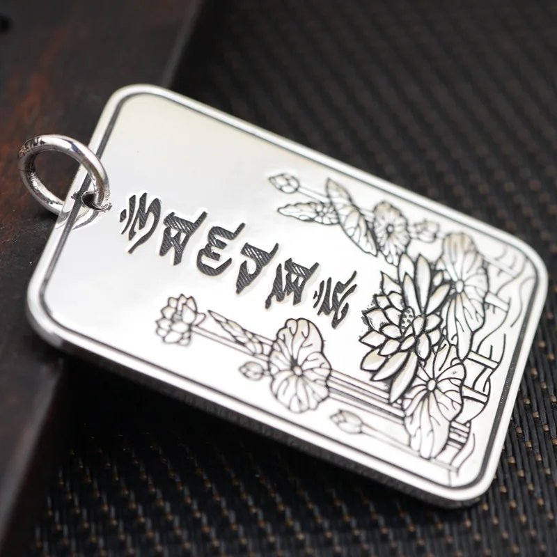 S990 silver  jewelry wholesale Silver Antique Style Pendant six words of Scripture
