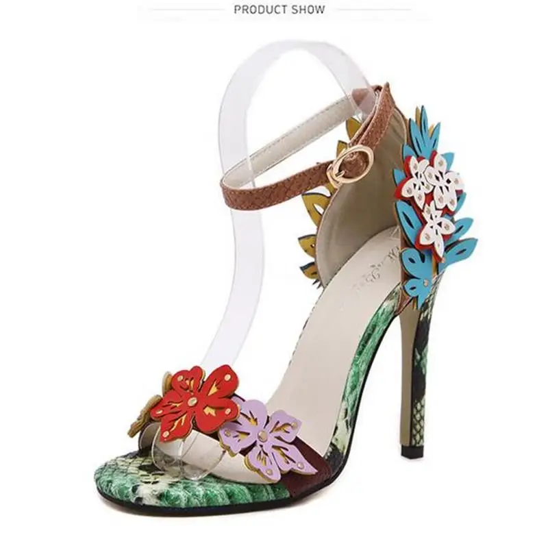 2016 New Arrived Vogue Women Shoe Color Decals Snakeskin pattern High Heel Sandals Sexy Stiletto Party