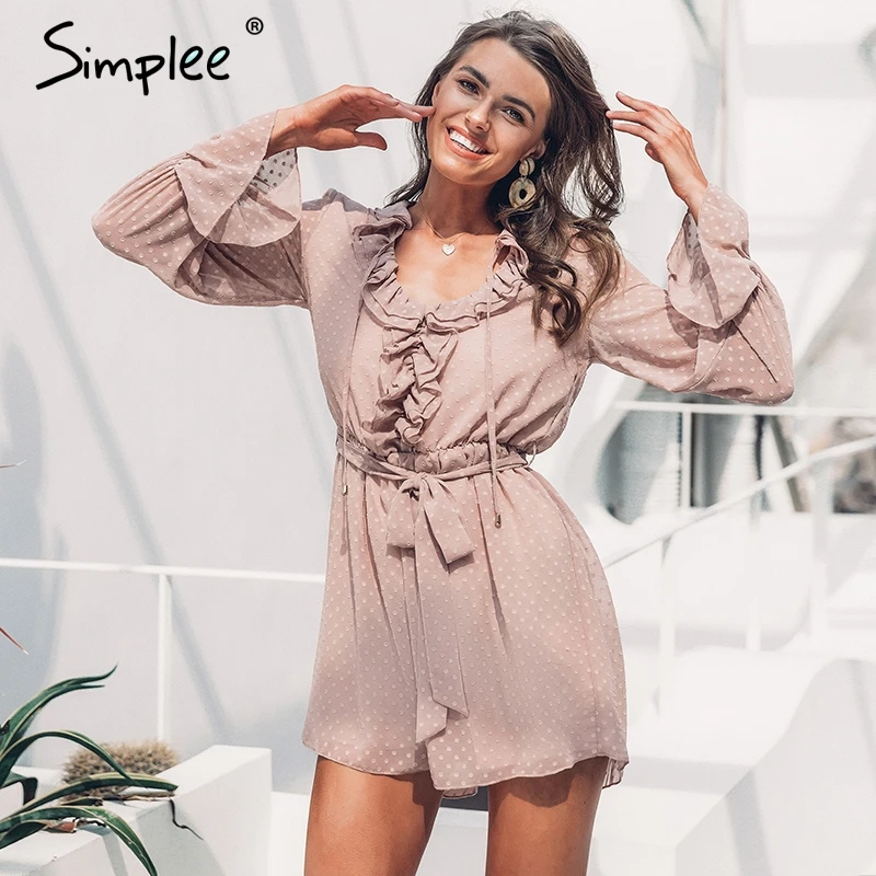 Женский комбинезон Simplee в горошек женский короткий с V образным вырезом и