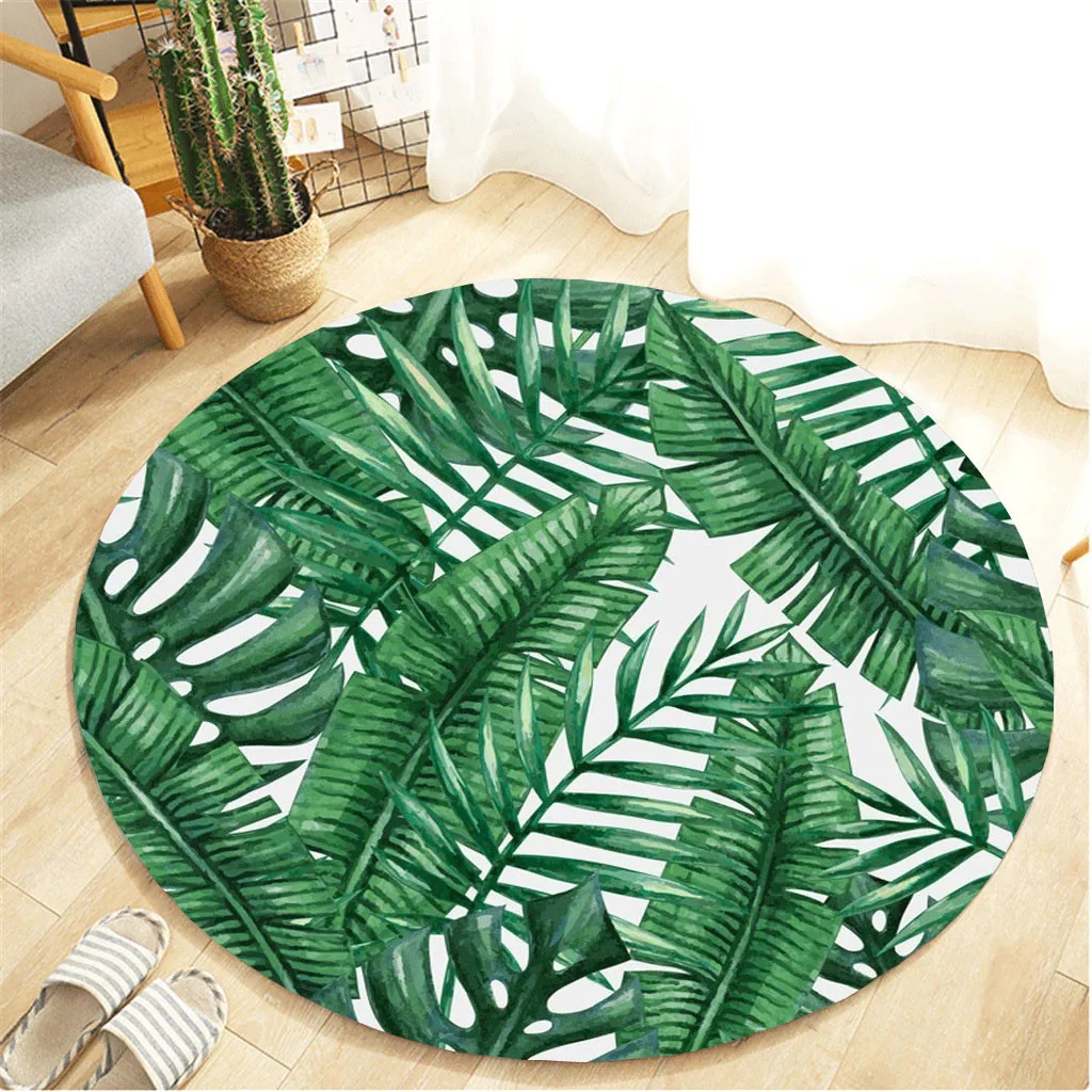 Пушистые круглые ковры для декора гостиной, тропические листья растений, 80 см, круглые фланелевые ковры для ванной, кухни, спальни