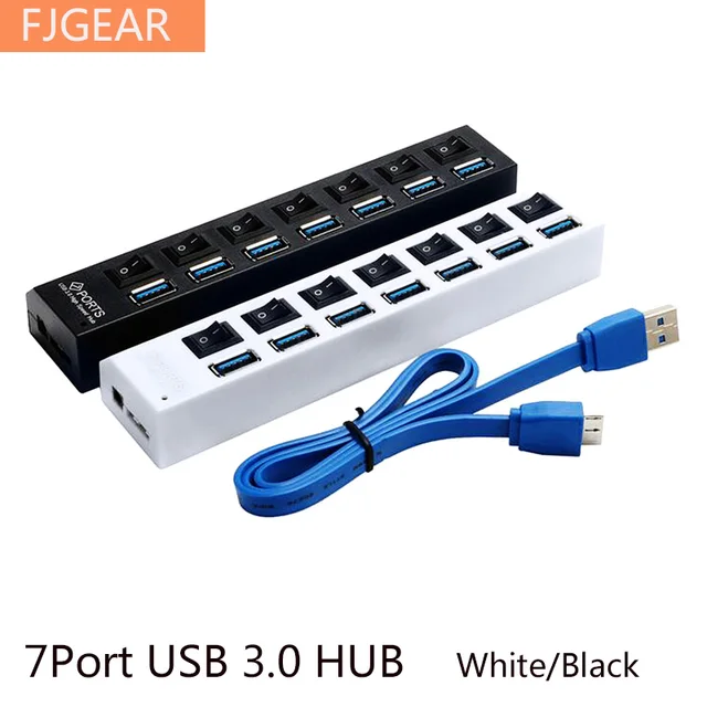 Special Price 7Port USB 3.0 HUB Super Speed 5Gbps Mini USB HUB 3.0 USB Splitter With On/Off Switch PC Computer Peripherals Accessories FJGEAR 
