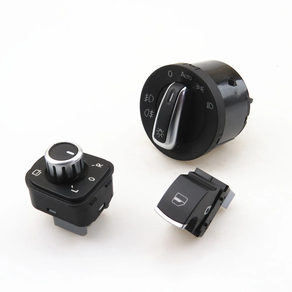 FHAWKEYEQ Headlight Switch Passenger Glass Button Driver Rear Mirror Knob VW Golf MK5 MK6 Jetta