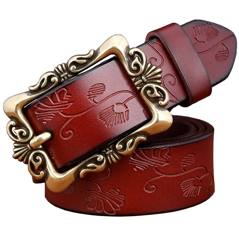 designer belts women Fashion Wide Genuine leather belts for women Vintage Floral Pin buckle Woman belt High quality second layer Cow skin jeans strap waist belt for women Belts