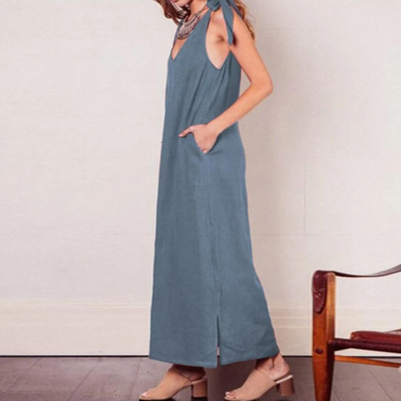 Женские вечерние платья летние однотонные модные сарафаны с v образным вырезом