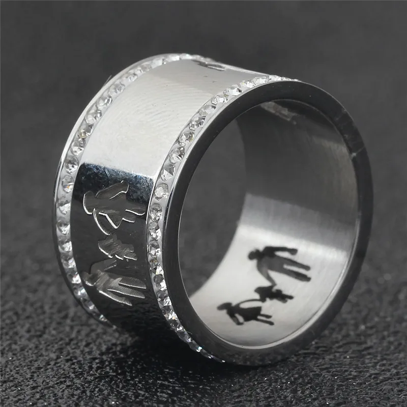 Modyle New Fashion Stainless steel hollow out family ring two row CZ crystal for Women
