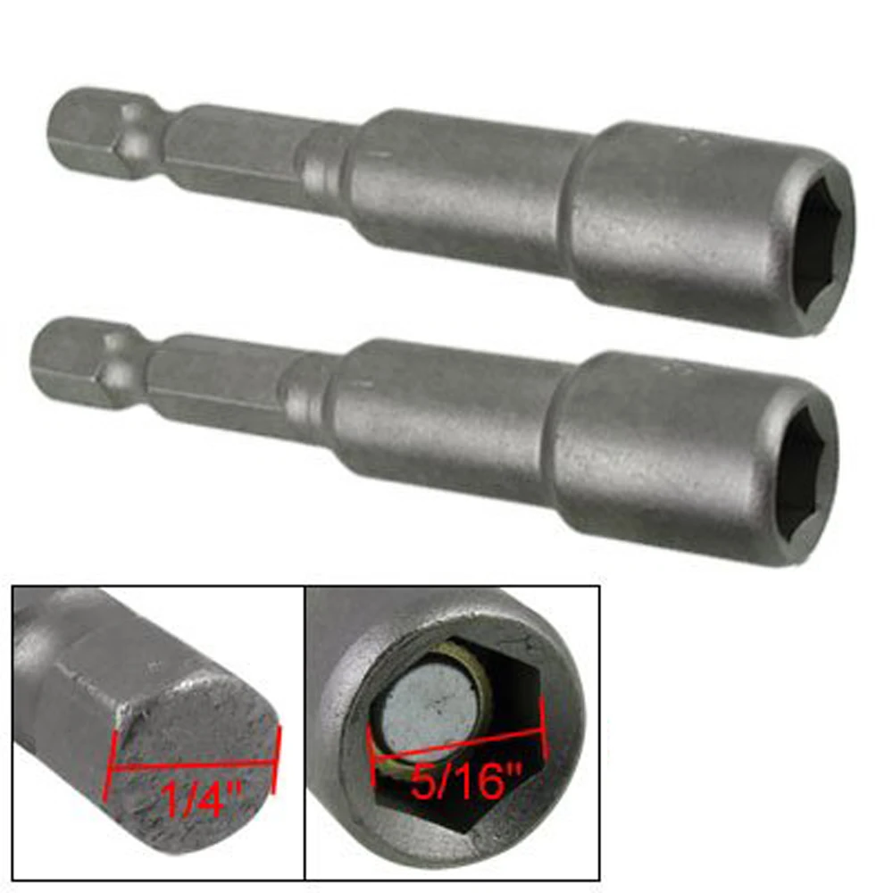 2 pcs Rated 8mm 5/16" Screwdriver Bit Hex Nut Driver 1/4