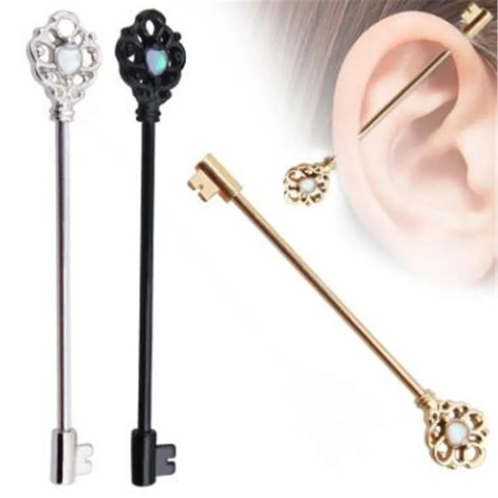 

Louleur Gold Key Ear Scaffold Bar Barbell Piercing Cartilage Earring Body Jewelry Industrial Piercing Ethnic Indian Jewelry 2019