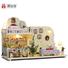 IiE создать собрать DIY Кукольный дом игрушки деревянные дома миниатюрный Doll'shouse игрушки с мебелью светодиодные фонари Дети подарки на день рождения