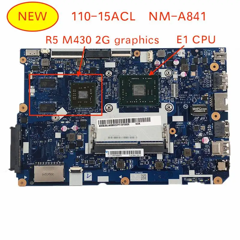 Promo  Original NM-A841 For Lenovo 110-15ACL Laptop motherboard With AMD E1 CPU R5 M430 2G Graphics