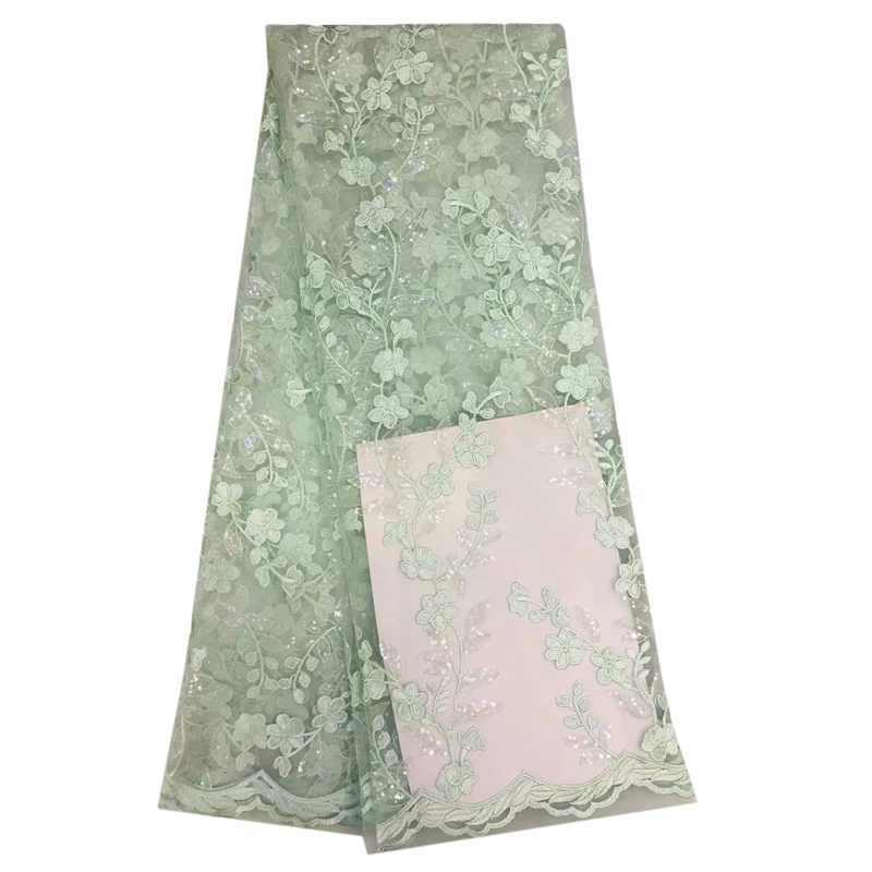 

Pretty 5 Yards African Lace Mint Green Tulle Lace High Quality Embroidered Bridal Dress French Lace Sequin Net Lace Fabric X1527