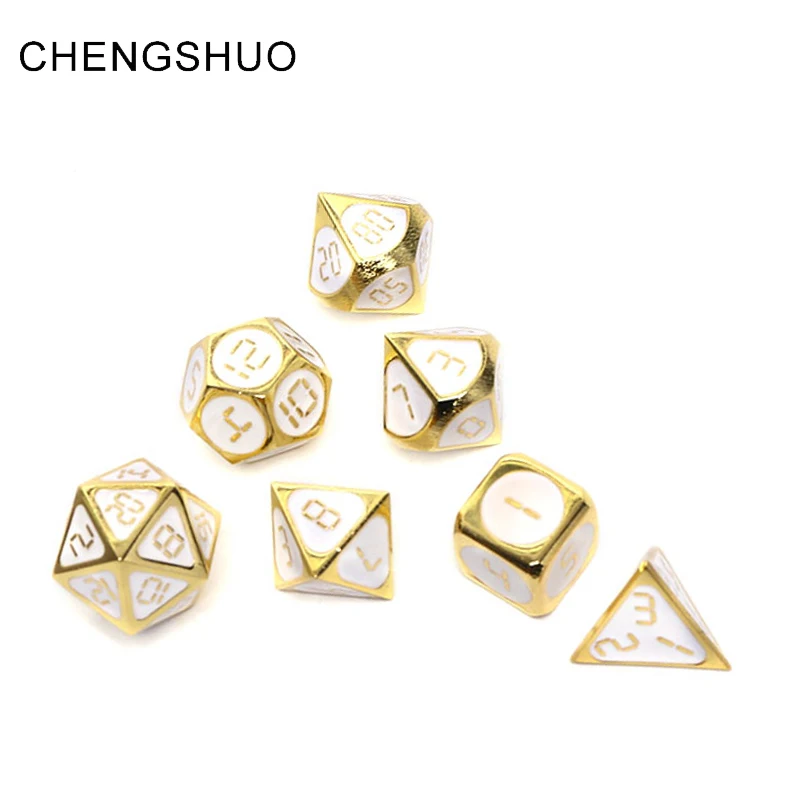 

Chengshuo dnd metal dice rpg polyhedral set dungeons and dragons d&d table game d20 12 10 6 Zinc alloy white digital dice dodas