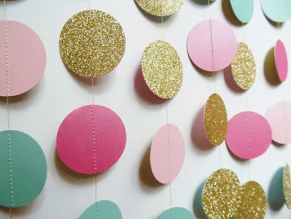 gold circle garland light pink hot pink and light turquoise party decoration bridal - Party Decorations Cheap gold circle garland light pink hot pink and light turquoise party decoration bridal - Party Decorations Cheap
