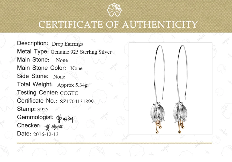 Lotus весело Настоящее стерлингового серебра 925 природных творческий ручной Ювелирные украшения свежий сладкий цветок Длинные Висячие серьги для Для женщин brincos
