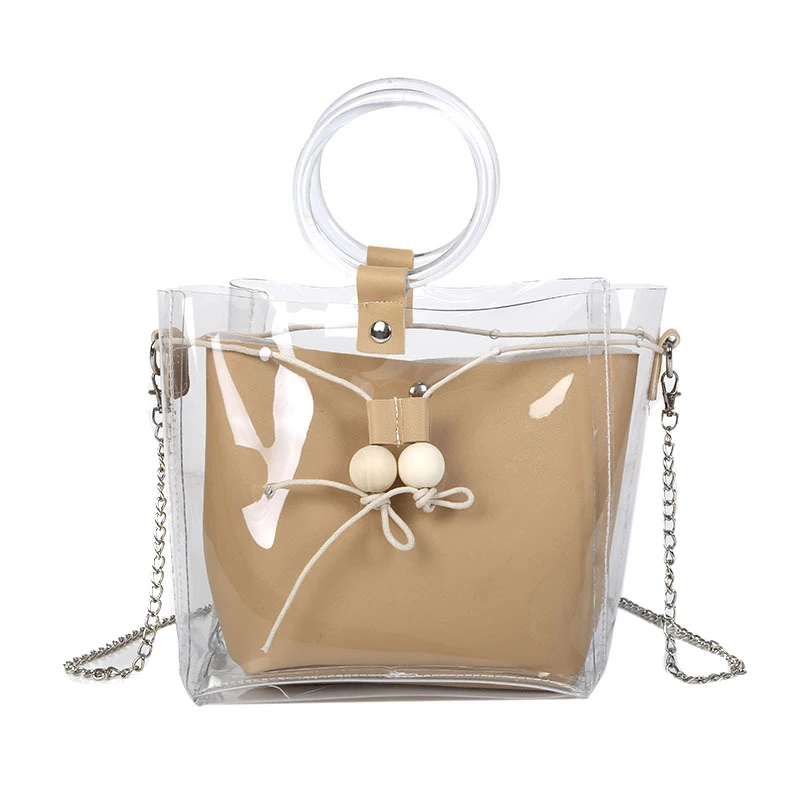 

Women Mini Small Shoulder Bag Clear Transparent Drawstring Composite Bag Handbag BS88