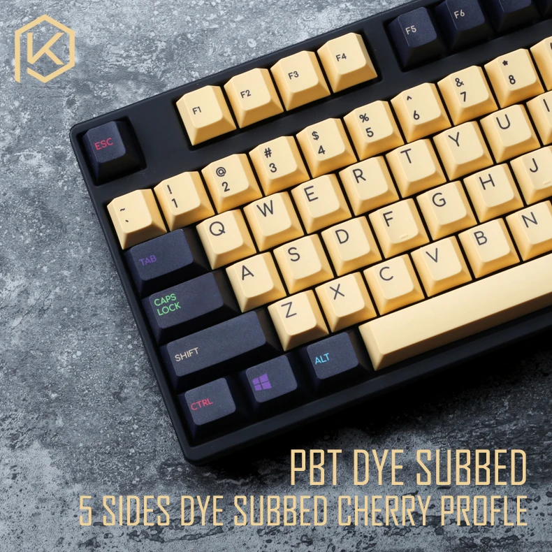 Cherry profile Dye Sub Keycap Set thick PBT plastic yellow blue