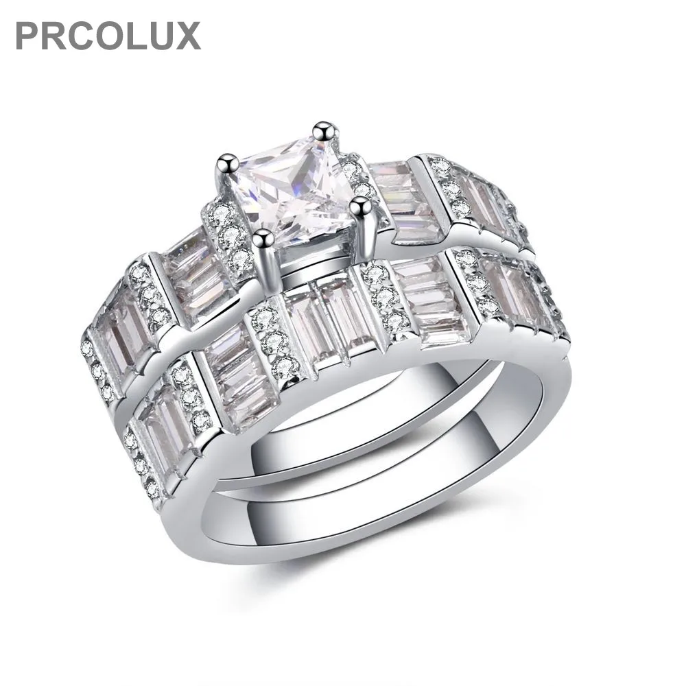 PRCOLUX Dazzling Female Geometric Ring Set 925 Sterling Silver jewelry