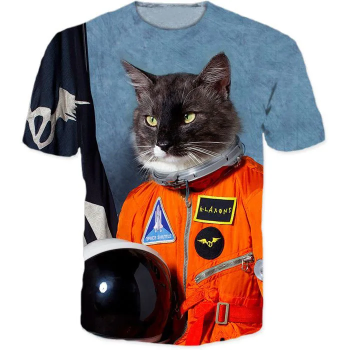 First Cat In Space Tee 3d Space Cat Kitten T Shirt Women Men Tops Tees