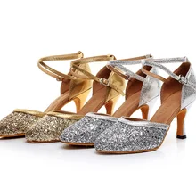 Женская обувь для бальных танцев, латинских танцев, высокий каблук 7,5 см, обувь для сальсы, женская танцевальная обувь для вальса, танго, Social Party/Свадебная обувь, 871VA30