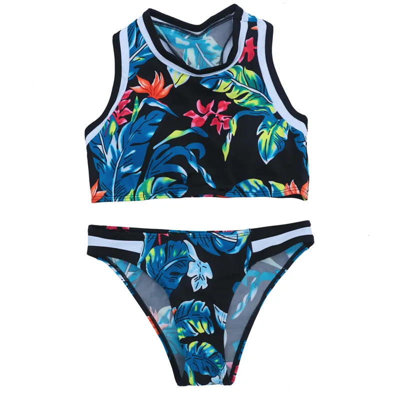 2016 High neck bikini set Printed Swimwear Womens Biquini Beachwear Swimsuit Bathing Suitsuit