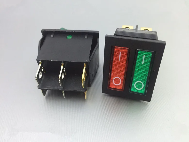 Red Green Illuminated SPST ON/OFF Two Position 2 Gang Boat Rocker Switch 6 Pin KCD8 212N | Обустройство дома