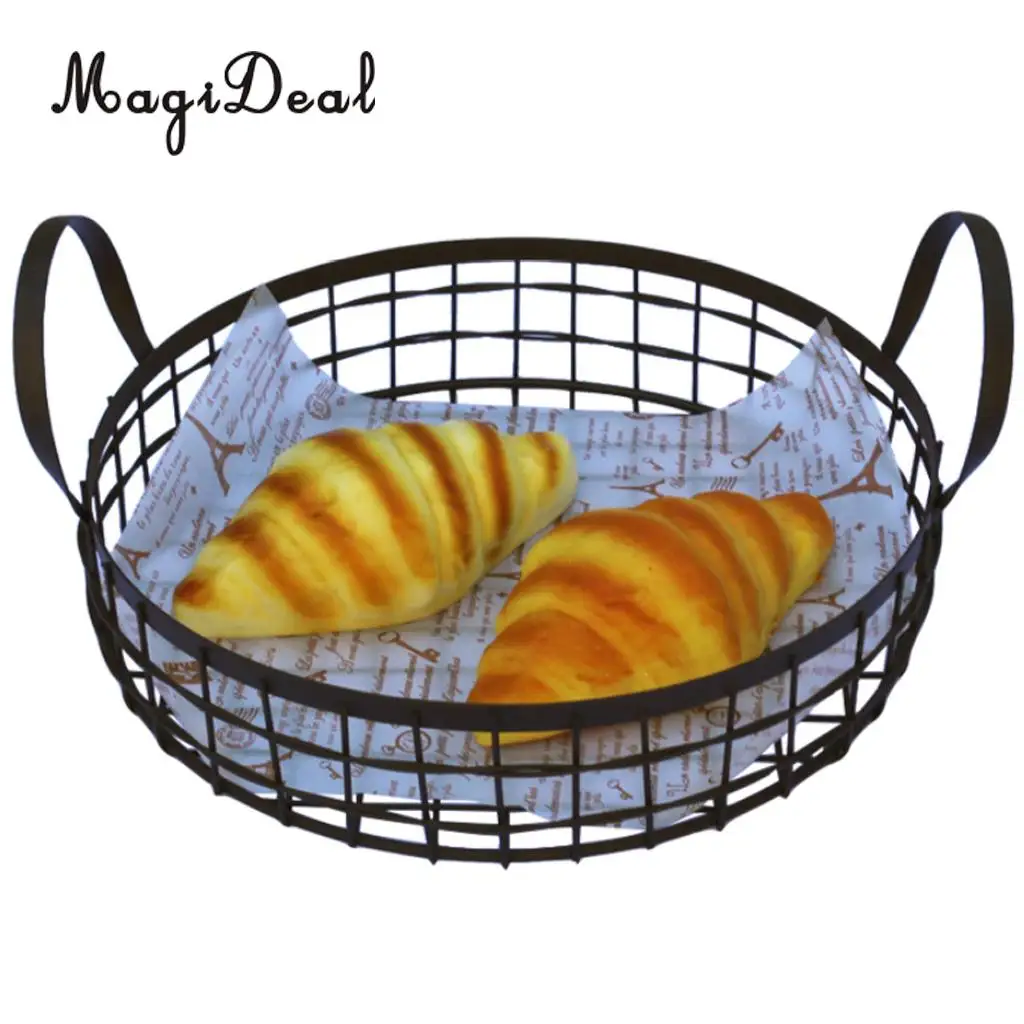 MagiDeal Antique Black Iron Wire Bread Basket Fruit Basket Rack Holder Nut Snack Bowls