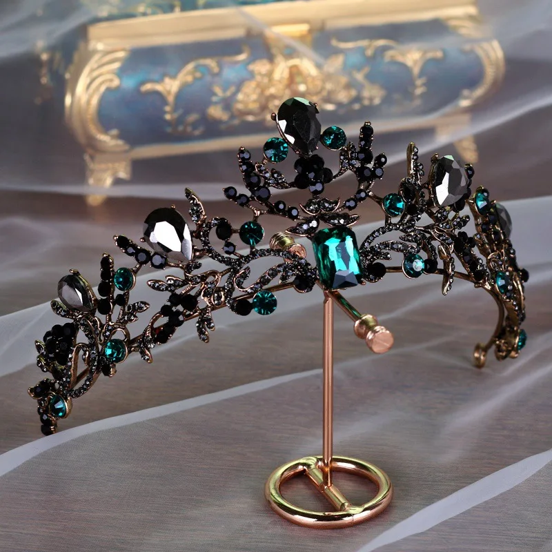 KMVEXO барокко бронза черный зеленый кристалл свадебные диадемы Стразы диадема Маскарад Корона невесты ободки Свадебные украшения для волос