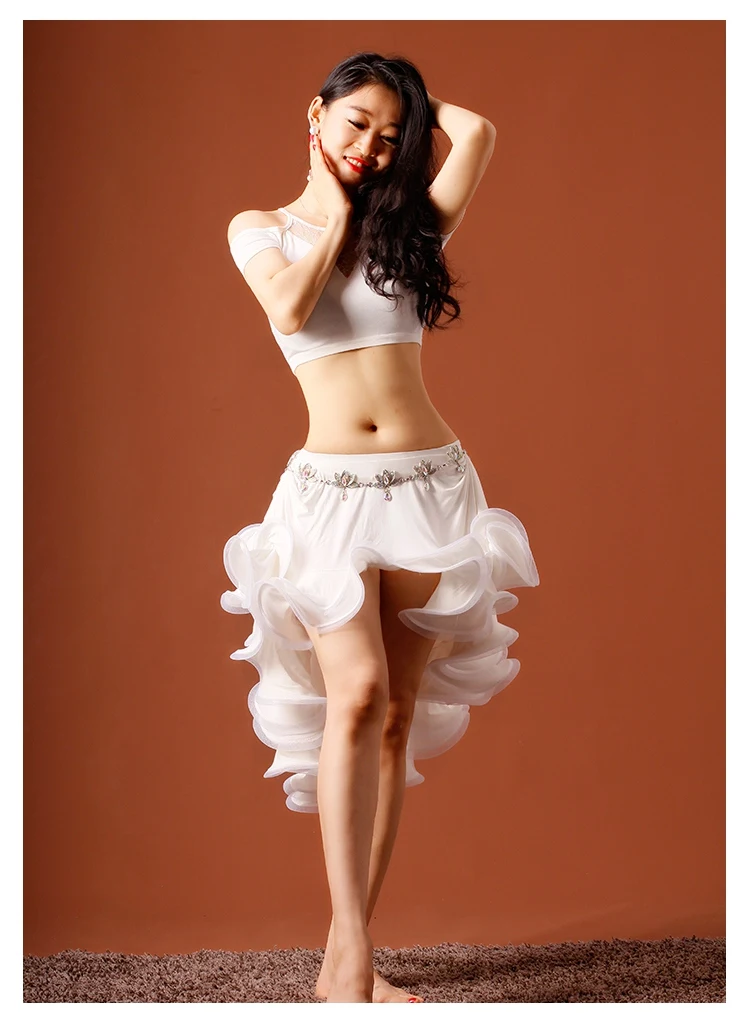 Для женщин Танец живота одежда модал Короткие рукава топ + многослойная юбка-пачка 2 шт. танец живота набор для леди танец живота костюм