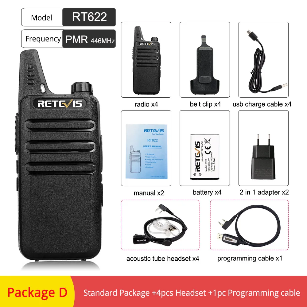 4 шт. RETEVIS RT622 RT22 мини PMR Walkie Talkie PMR радио PMR446 VOX Talkie Walkie Radio коммуникатор Walkie-Talkie Walk Talk - Цвет: Package D