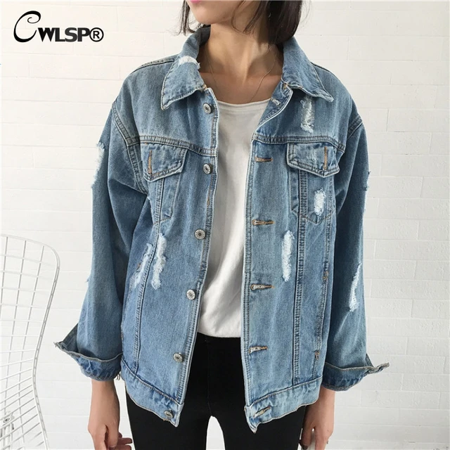 Cwlsp 2017 Denim Jacket Coat Women Vintage Ripped Holes Turn Down Cwlsp 2017 Denim Jacket Coat Women Vintage Ripped Holes Turn Down Collar Coats Cotton