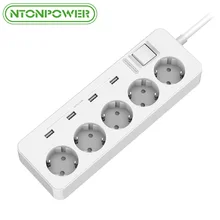 NTONPOWER 4 Port USB Chargeur Extension avec L’UE Plug 5 AC Outlet Socket avec Interrupteur Protection Contre Les Surtensions-1.5 M Cordon D’alimentation pour Xiaomi