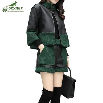 

New women autumn winter two sets pants stitching short large size jacket women shorts leisure fashion suit female tide OKXGNZ