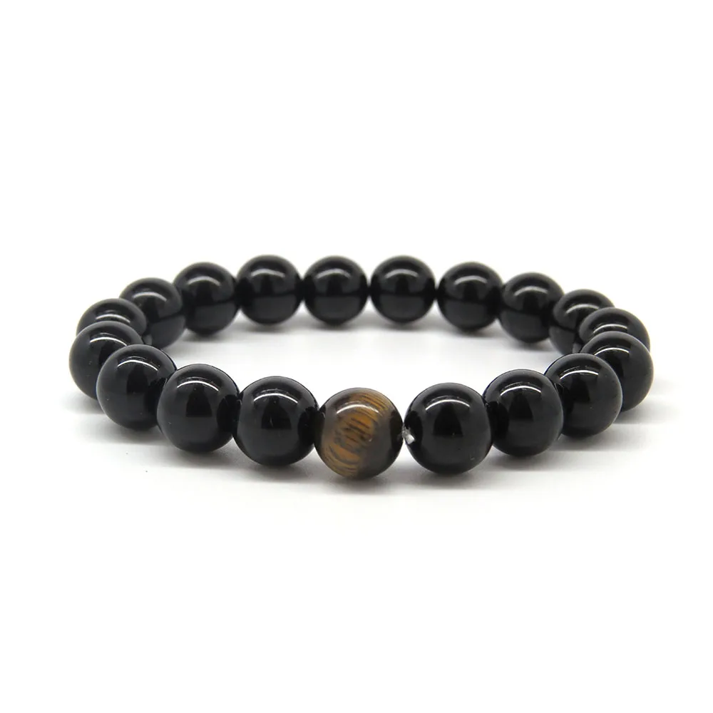 

Natural Black Onyx with Tiger eye Stone Beads Men Jewelry Bracelet 12 Constellation Leo Lovers Energy Balance Bracelet