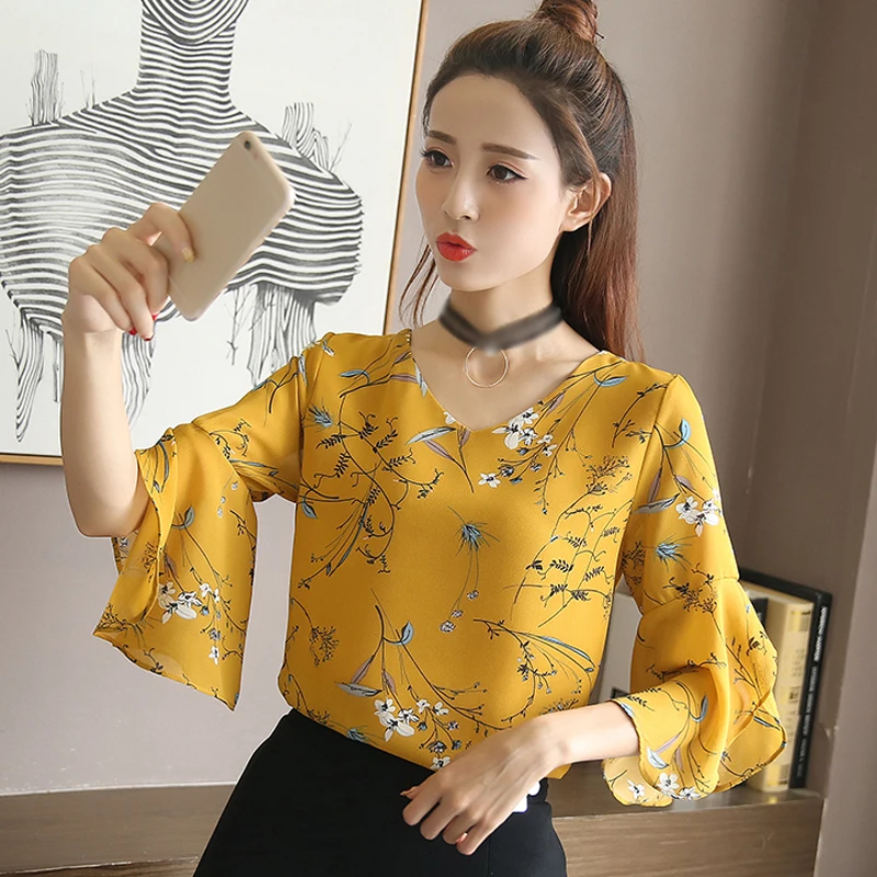 Blusas Femininas 2019 шифоновая блузка женская мода цветочные женские топы и блузки Mujer