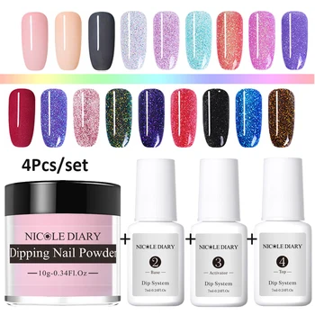 

NICOLE DIARY 4Pcs/set Dip Nail Powder Glitter French Nail Polish Dry Chrome Pigment Powder For Nails Art