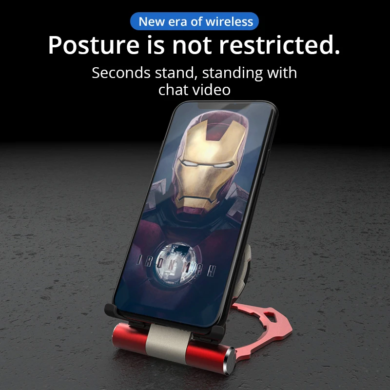Металлическое Беспроводное зарядное устройство Железного человека для samsung S9 S8 iPhone Xs/8 plus/X Складная подставка для телефона беспроводной зарядный кронштейн для huawei Xiaomi