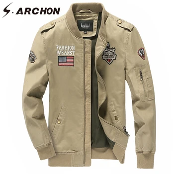 

S.ARCHON Autumn Winter Men Military Style Pilot Jackets Windbreaker Air Force Tactical Flight Jackets Casual Cotton Jacket Coat
