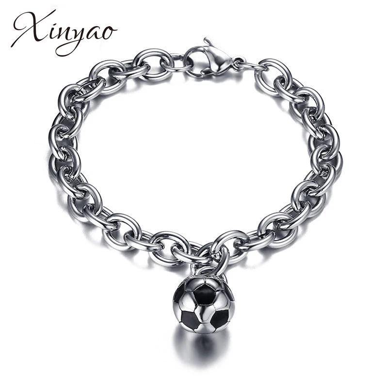 

Xinyao Antique Silver Color Football Charm Bracelet For Men Stainless Steel Chain Bracelets Sports Jewelry Pulseira Feminina
