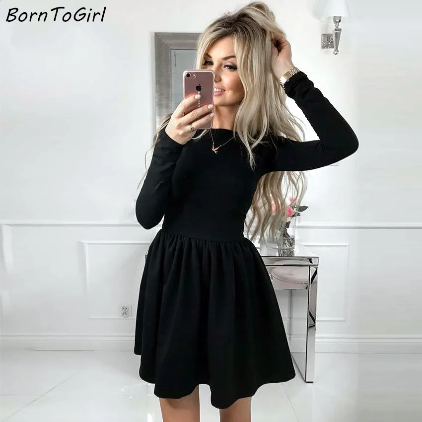 BornToGirl/женское Повседневное платье из замши сезон весна осень женское с длинными