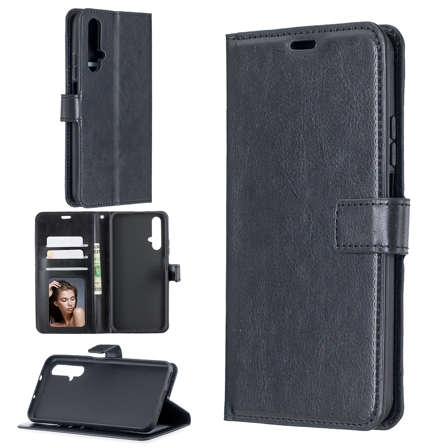 50pcs/lot PU Leather Wallet Flip Phone Case Cover For Huawei Honor 20 Pro P20 Lite Nova 5i P Smart Z Y9 Prime